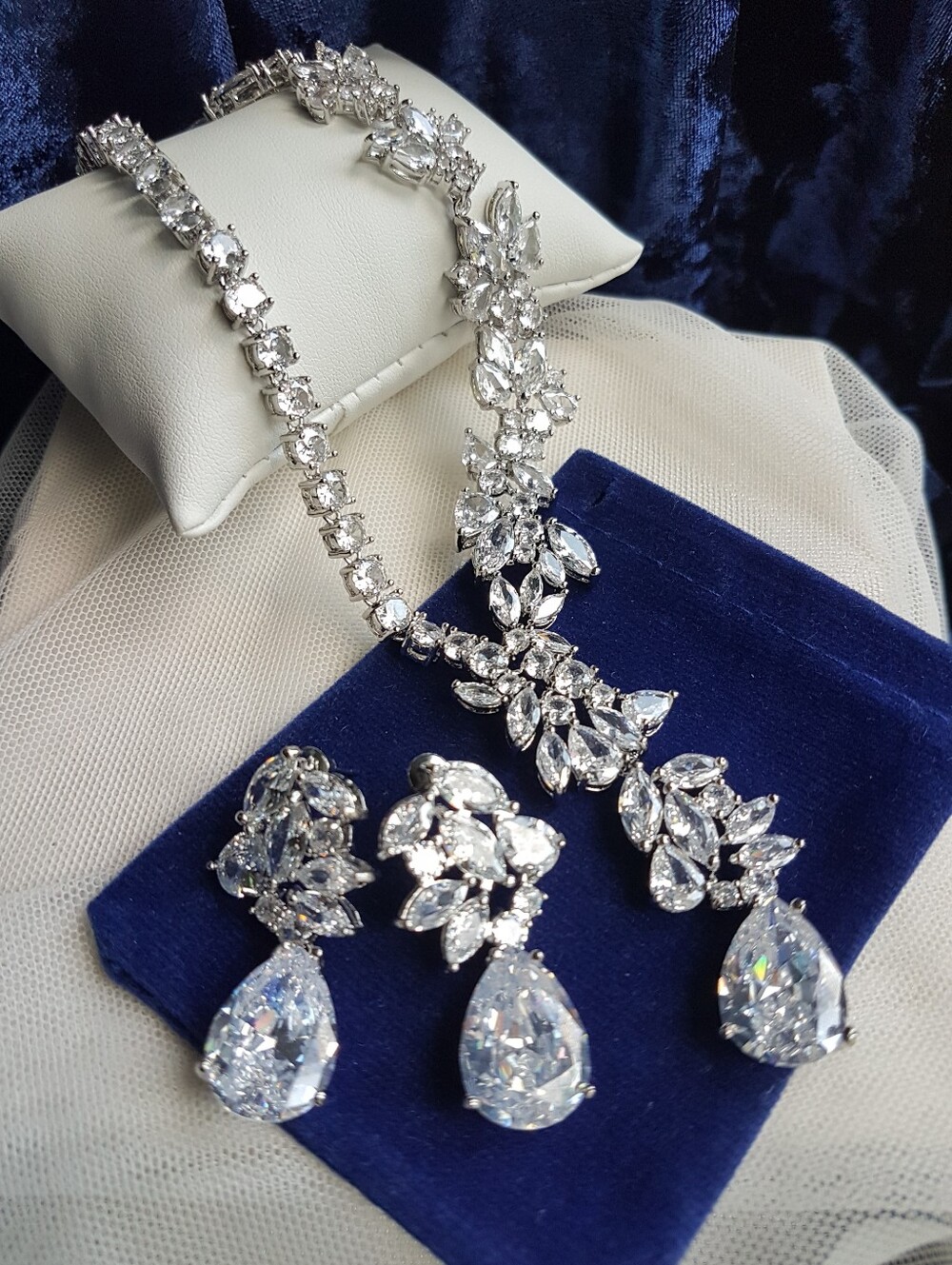 Swarovski Elements Platinum Teardrop & Marquis Statement Tennis Necklace NEW